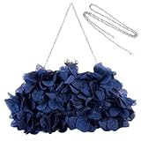 JAMBHALA Women Elegant Evening Purse, Small Floral Clutch Bag with Detachable Chain for Wedding, Party, Prom (Navy blue)