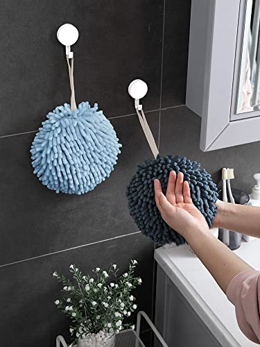 Sophie & Panda Fuzzy Ball Towel Sets of 2 Light and Dark Blue - Image 2