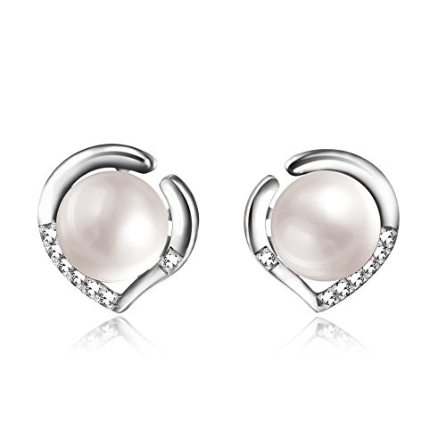 ONECK Mujeres Collar de Perlas Pendientes Conjunto de Joyas Plata de Ley 925 Pendientes de Perlas Pendientes de Agua Dulce Senoras Mujeres Pendientes de Regalo