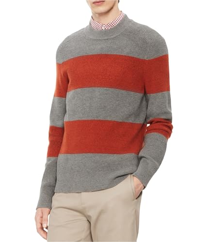 Calvin Klein Mens Mock Neck Striped Pullover Sweater, Grey, X-Large