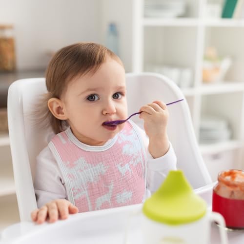 Image of Muslin Bibs for Baby Girl, Adjustable Fit for Drooling and Teething Toddler | 8Pk, 100% Cotton Surface & Multi-Layer Absorbent Core, Shrink-resistant & Fade-Proof, Gentle on Sensitive Newborn skin