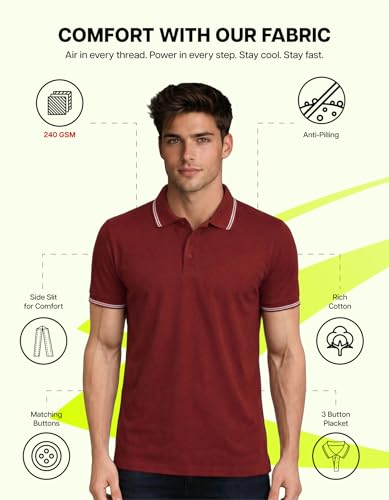 Image of AWG ALL WEATHER GEAR Rich Cotton Polo T-Shirt | Half Sleeve Classic Fit | Soft Breathable Solid Tee | Casual & Office Wear | Comfortable Everyday Cotton Polo | Mens Tshirts