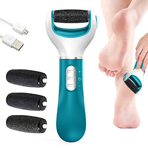 Elektrischer Hornhautentferner, HAMSWAN Wasserdicht Fußfeile wiederaufladbar Hornhauthobel Hornhautraspel Fußpflege für Füsse mit 4 Köpfe (Blau)