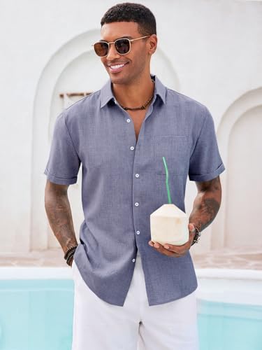 Runcati Mens Button Down Shirt Short Sleeve Casual Summer Beach Wedding Tops2