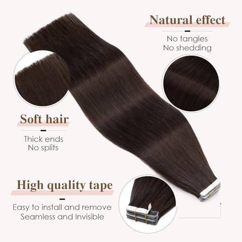 TESS Tape in Hair Extensions Human Hair 10 PCS #02 Dark Brown - 14 Inch Seamless Invisible Real Hair Extension Straight 20g - Image 4