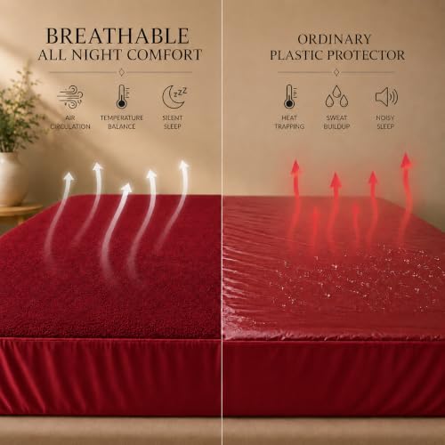 Image of BSB HOME Waterproof Terry Mattress Protector, Soft Cotton Terry Mattress Cover with Deep Pocket Fitted Sheet Style, Breathable & Noiseless Bed Protector, Single Bed- 36 x 72 +9 Inches - Maroon