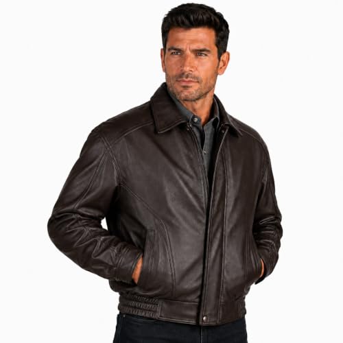 Image of REED Men's Luxury Leather Bomber Jacket - Genuine Leather American Style with Broad Shoulder Fit
