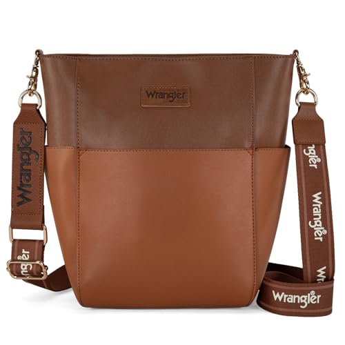 Wrangler Large Crossbody Bag for Women Vegan Leather Cross Body Purse with Guitar Strap Brown WG67-9182BR