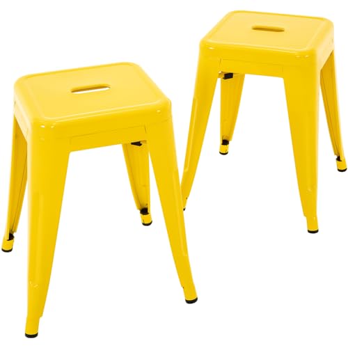 Image of Brage Living 18 Inch Industrial Metal Stools Set of 2, Stackable Classroom Kitchen Short Stools, Backless Metal Dining Chairs for Indoor Outdoor (Yellow)
