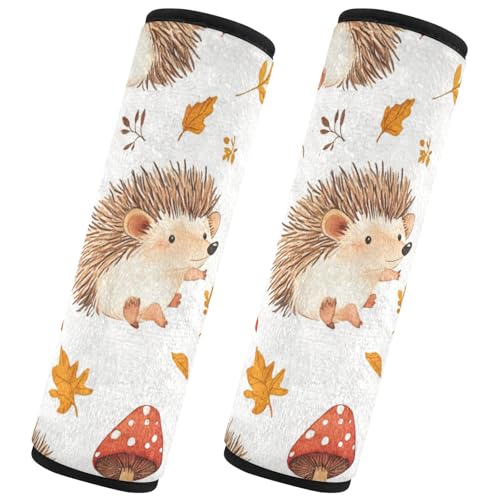 Seat Belt Covers 2 Pack Cute Hedgehogs Car Seat Strap Covers Super Soft Mushroom Hat Car Seat Neck Cover for Boys Girls Adults Babies M