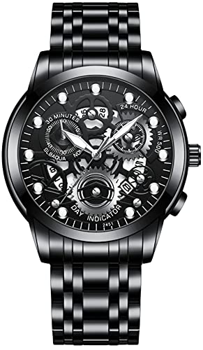 Gosasa Watch for Men's Women's Stainless Steel Calendar Chronography Quartz Hollowed Out Luminous Analog Display Waterproof Business Unisex Wristwatch - Main Image