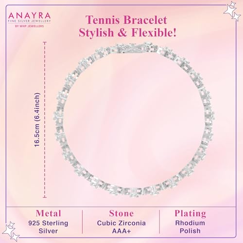 Image of 925 Sterling Silver Adjustable Bracelet for Women | Solitaire Heart Crystal Tennis Design | Elegant Sparkling Daily Wear Jewellery | Stylish Gift for Girls & Women