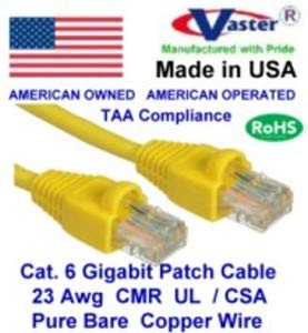 Super E Cable SKU-81979 - Made in USA – Yellow – 120 FT - UTP Cat.6 Ethernet Patch Cable - Pure Copper 23 AWG - UL CMR