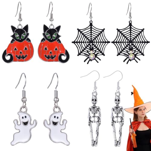 EIHI 4 Paia orecchini halloween donna, Orecchini halloween bambina