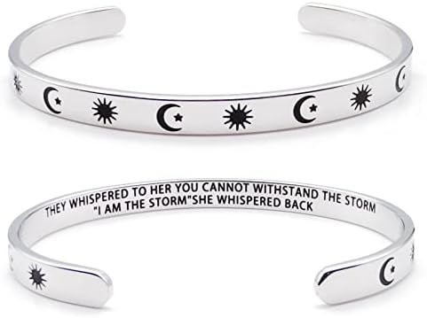 Dczosily Inspirational Cuff Bracelets for Women Stainless Steel Jewelry Bracelets Motivational Bangles Personalized Graduation Gifts for Best Friend (I AM THE STORM SHE WHISPERED BACK)