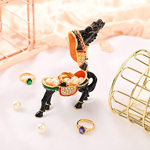 Qifu-Hand Painted Enameled Horse Decorative Hinged Jewelry Trinket Box Unique Gift For Home Decor (Black) #TOP7