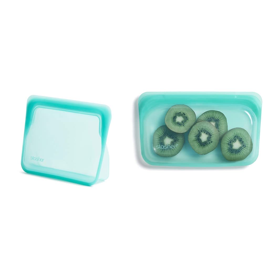 Stasher Stand-Up Mini Sacchetto Riutilizzabile In Silicone - Aqua, Piatto, Ermetico, Adatto A Microonde E Lavastoviglie
