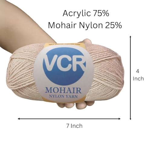 Image of VCR Mohair Nylon Light Brown Yarn, 100 Grams Hank, 196 Meters Length, Acrylic 75%, Mohair Nylon 25%, Pack of 1 Yarn, Soft Crosia Threads, Suitable for Winter Garments.