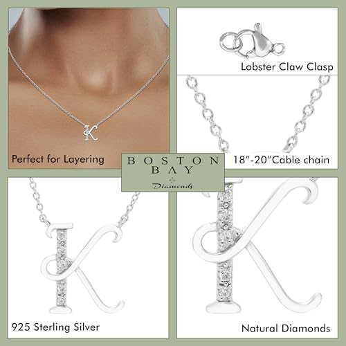 Boston Bay Diamonds Diamond Initial Necklace in .925 Sterling Silver, with Adjustable 18”-20” chain (G-H Color, I2-I3 Clarity) - Choice of Letter4