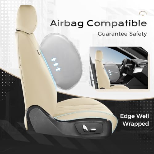 Image of Coverado Car Seat Covers Full Set, Seat Covers for Cars, Front Seat Covers and Back Seat Cover Waterproof Leather Automotive Seat Cover, Universal Car Interior Protectors Cushion for Most Cars