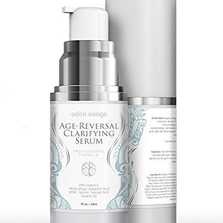 Eden Visage Anti Aging Serum for face. Contains Organic Vitamin C 20% Hyaluronic Acid & Retinol. Reduces Wrinkles & Dark Patches & Acne Scars 1oz