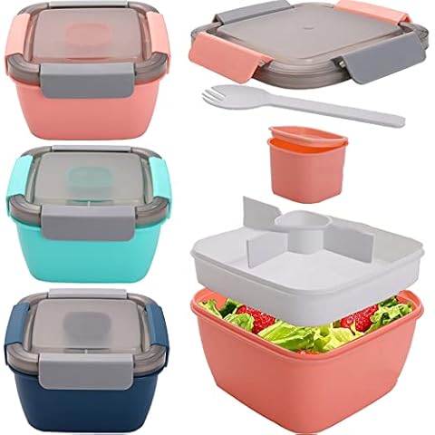 Cezoyx 3 Pack Salad Lunch Container To Go, 52 Oz Reusable Salad Bowl with 3 Compartment, Salad Dressings Container for Salad Toppings, Fruit, Lunch Cover