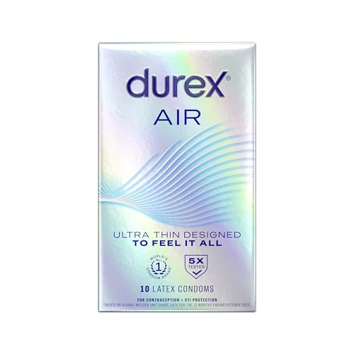 Durex Air Condoms, Extra Thin, Transparent Natural Rubber Latex Condoms for Men, Regular Fit, FSA & HSA Eligible, 10 Count