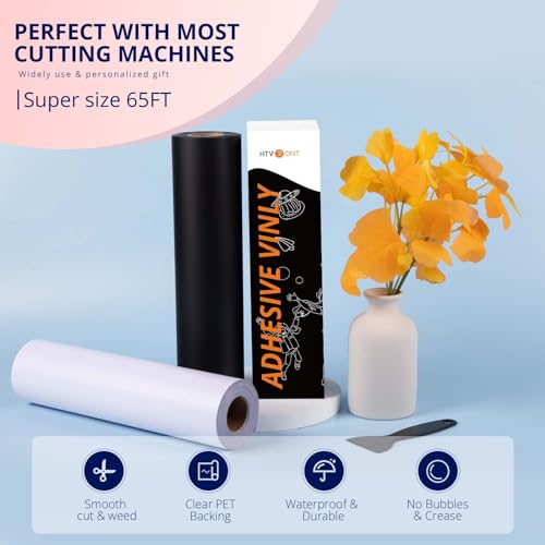 Image of HTVRONT Black Permanent Vinyl - 12 inch x65FT Matte Black Permanent Adhesive Vinyl Roll Compatible with Cricut Cutting Machine, Silhouette Cameo & Other Cutters, Party & Home Decoration, Sticker