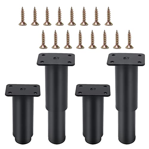OUYANKA 4 Piezas Patas para Muebles Regulables 8-12cm Patas para Mesas Negro, Patas Metal para Muebles, Sofas, Cama