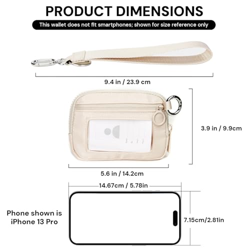 Beige Mini Zip Card Case for Women with Clear ID Window, Coin Purse, Lightweight Small Zipper Wallet,Portable Organizer3