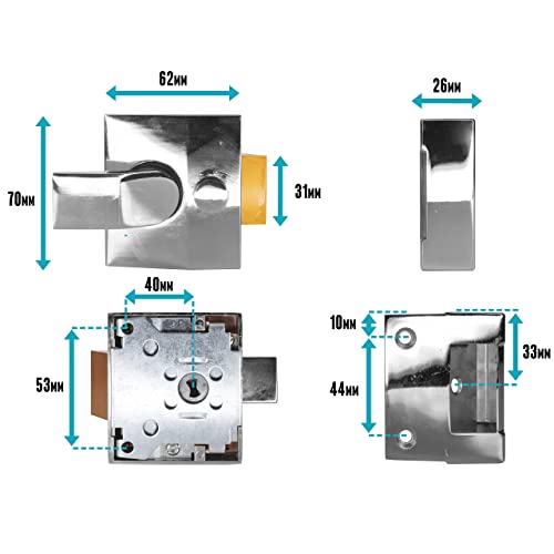 Standard Deadlocking Nightlatch, 40mm Backset, Polished Chrome Finish - Image 4