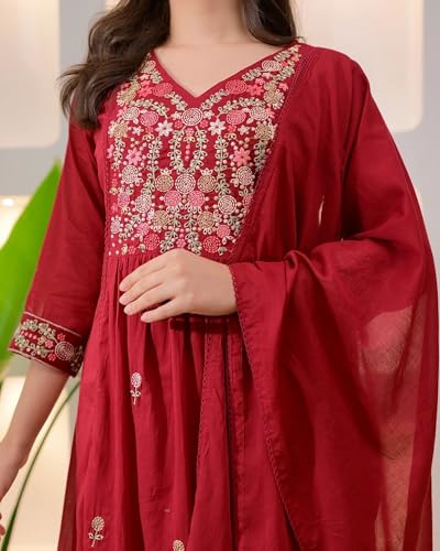 Image of KLOSIA Women Embroidery Solid Anarkali Kurta and Pant Set with Dupatta