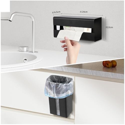 UMJCWELL マグネット ティッシュケース ペーパーホルダー ティッシュボックス 強力磁石 片手で切れる長方形 約W13×D8.5×H24cm 浮かせて収納 おしゃれ 縦/横 冷蔵庫 洗濯機 浴室 お風呂 洗面台 (黒) [4]