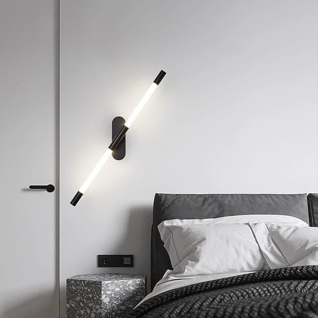 Image of Glowave Modern Black 600mm Metal LED Linear Wall Light Home Decor Modern Long Strip Wall Lamp Long Tube Wall Light - Tricolour | (068 /BK 600mm)