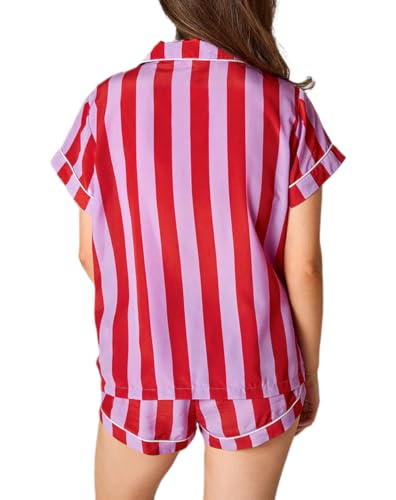 Image of NUFIWI 4th of July Pajamas Set for Women America Flag Short Sleeve Shirt Shorts 2 Piece Lounge Set Independence Outfits