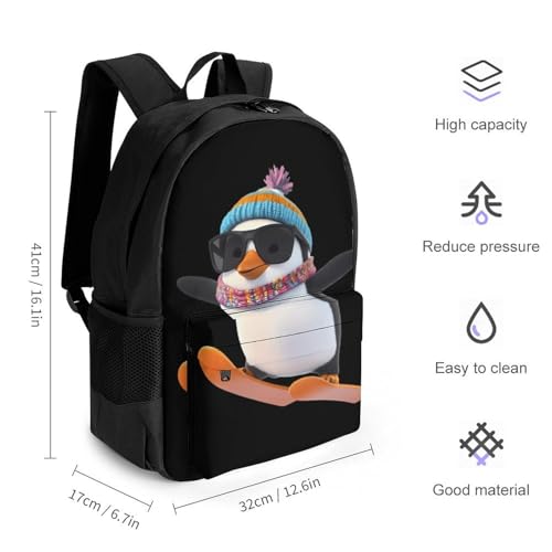 Penguin Ski Skiing Travel Backpack Casual Daypack Shoulder Bag with Adjustable Shoulder Straps for Men Women2