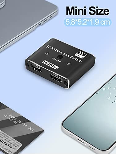 HDMI 2.1 Switch, 8K HDMI Splitter Bi-Direction HDMI Switcher 2 In 1 Out or 1 In 2 Out, 8K HDMI Box Supports Ultra HD 8K@60Hz, 4K@120Hz, High Speed 48Gbps, HDCP2.3, HDR10 for TV/PS5/Xbox/Monitors