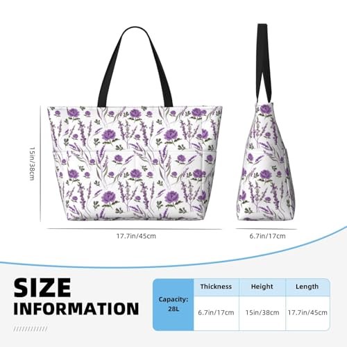 Large Beach Bags Water-resistant Sandproof - Lavender Flowers Fujiman Cute Beach Tote Bags for Women with Zipper2