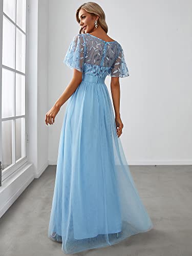 Image of Ever-Pretty Sequin Formal Prom Dresses for Women Ruffle Sleeves Empire Waist A-Line Long Mother of Bride Dress 00904