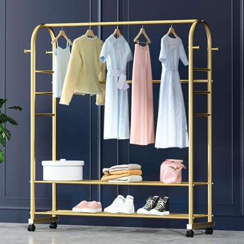 GTHTUHFD Perchero Portátil con Ruedas Y Espacio para Guardar Zapatos, Ideal para Organizar Ropa, Sombreros Y Zapatos En Tiendas De Ropa, Salas De Estar Y Dormitorios.,150 * 34 * 168cm