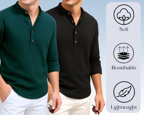 Image of DEELMO Combo of Men's Cotton Blend Solid Regular Fit Full Sleeve Short Kurta | Men's Trendy Short Kurta Pack of 2