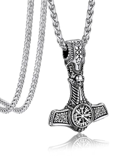 Bandmax Stainless Steel Viking Hammer Pendant Necklace for Men Silver/Black/Gold Mjolnir Mens Norse Style Jewelry
