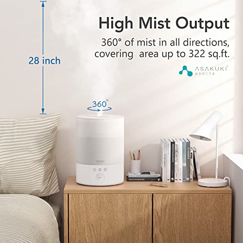 Asakuki 2500 Ml Essential Oil Diffuser, Top Fill Cool Mist Aromatherapy Diffuser For Large Room, 7 Led Lights And 3 Timers, Adjustable Mist With 30 Hrs Running Time, Auto-Off Safety Switch (White) #TOP6