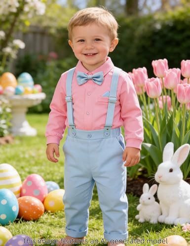 Image of A&J DESIGN Baby Boys Suits Infant Gentleman Formal Wedding Suspenders Outfit with Bowtie
