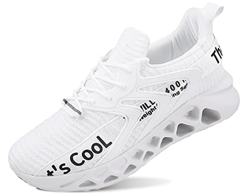 QDCFY Herren-Freizeitschuhe, modische Flache Schuhe mit Keilabsatz, Reißverschluss, Schnürsenkel, Bequeme Herren-Sneaker, vulkanisierte Schuhe Weiß 46EU