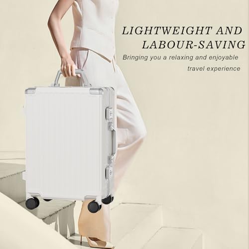 Image of AnyZip Luggage PC+ABS Aluminum Frame Zipperless Checked Luggage Hard Shell Suitcase with TSA Lock Double Spinner Wheels 24 Inch White