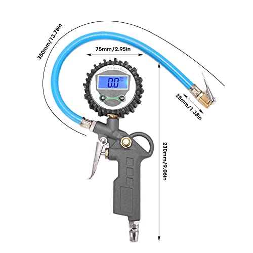 Medidor de pressão de inflador de pneu, testador de pressão digital de 0-230PSI 16BAR universal para