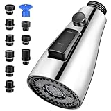 Xlajiao Kitchen Faucet Head Replacement, Premium 3 Function Pull Down Spray Head with 9 Adapters, Kitchen Sink Faucet Head Compatible with American Standard, Moen/Delta Faucets, Chrome