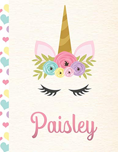 Paisley: Personalized Unicorn Sketchbook For Girls With Pink Name - 8.5x11 110 Pages. Doodle, Sketch, Create!