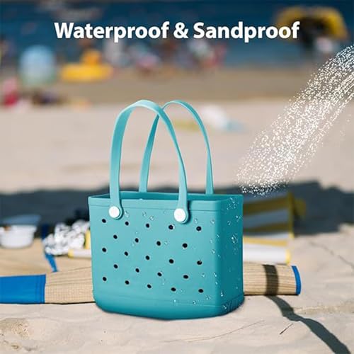 Rubber Tote Beach Bag for Women, Waterproof Travel Bags, Washable Open Handbag for Sports Beach Boat Outdoor (Rose Red,Medium)3